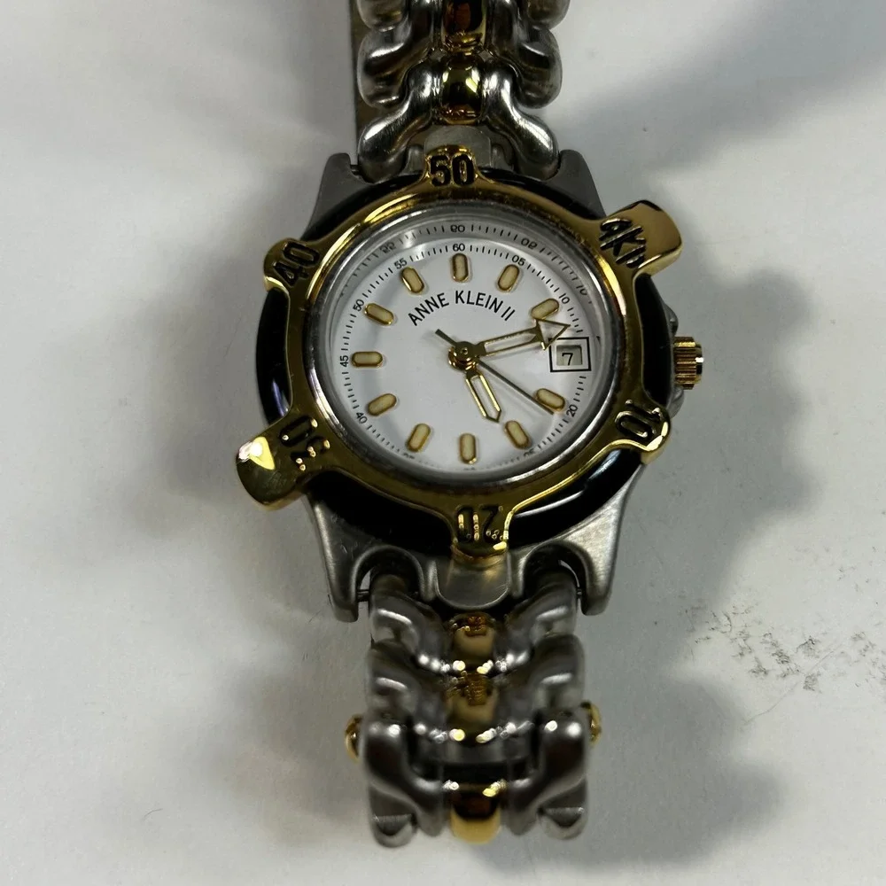Anne‎ Klein II Vintage Watch Set Two Tone Leather Strap 4 Interchangeable Bezels